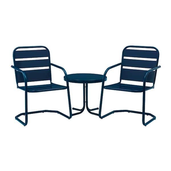 CROSLEY FURNITURE Brighton Navy 3-Piece Metal Patio Conversation Set