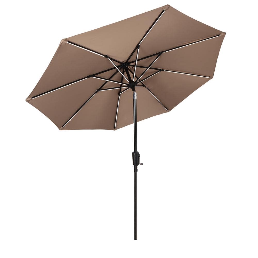 Sunbrano 9 ft. Aluminum Market Tilit and Crank Umbrella with Solar LED Ligh