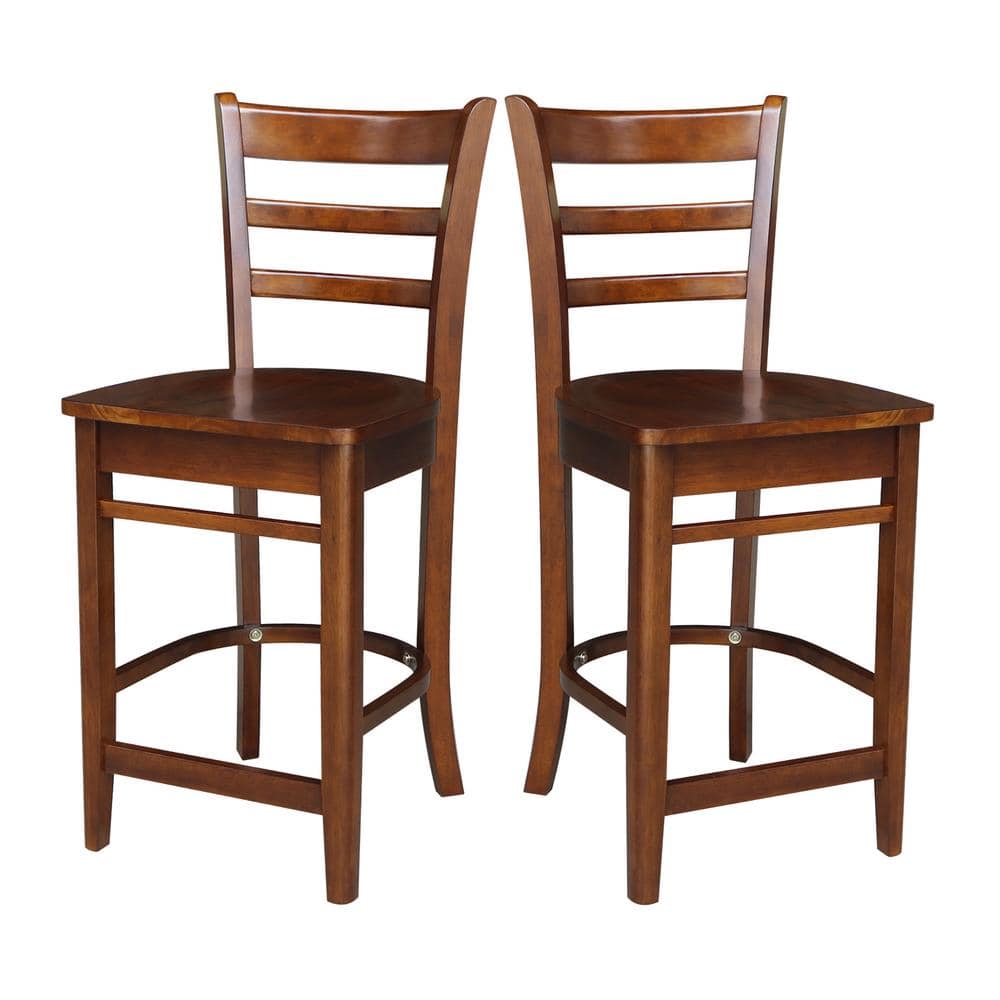 Espresso Solid Wood Counter Height Dining Set with 2 Stools
