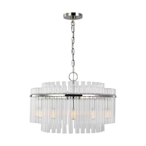 Beckett 24 in. W x 16.25 in. H 12-Light Polished Nickel Indoor Dimmable Medium Chandelier with Clear Glass Tubes