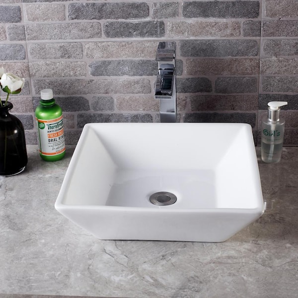 16 in. x 16 in. x 5 in. Vessel Sink in White Bathroom Ceramic Square Porcelain Sink 16 in. x 16 in. x 5 in. Vessel Sink in White Bathroom Ceramic Square Porcelain Sink