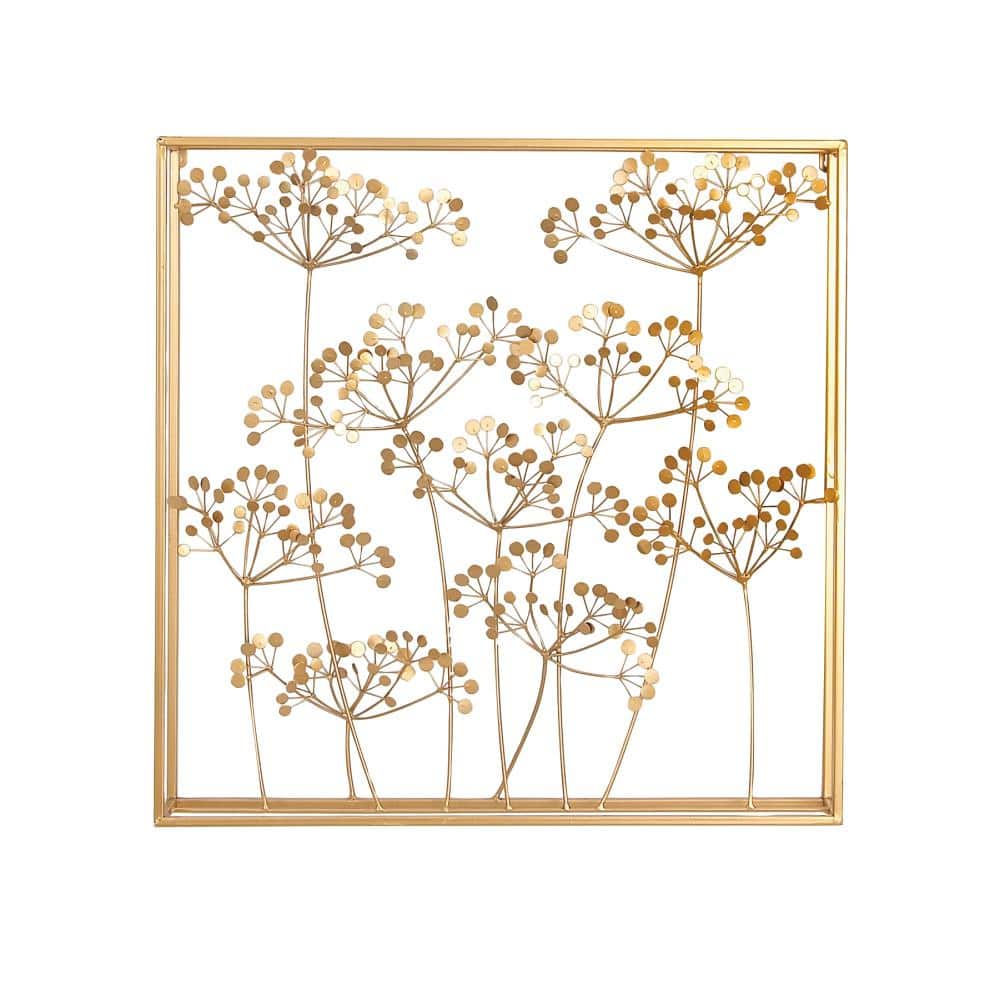 Gold Metal Botanical Wall Sculpture with Box Frame