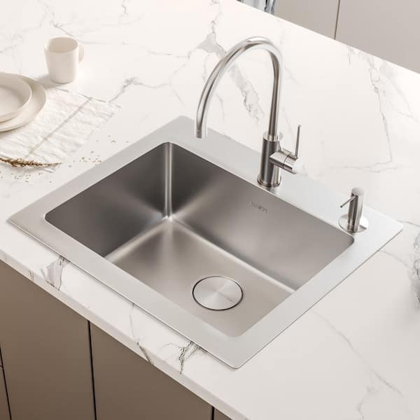 Modena 25 in. Drop-in Topmount SIngle Bowl 16-Gauge Stainless Steel Kitchen Sink with Rounded Corners and 2-holes