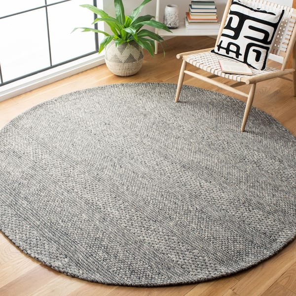 Marbella Dark Gray 7 ft. x 7 ft. Striped Solid Color Round Area Rug