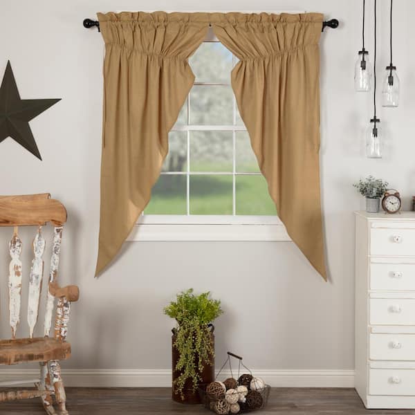 VHC BRANDS Simple Life Flax 36 in. W x 63 in. L Light Filtering Prairie Window Curtain Panel in Khaki Pair