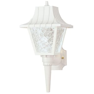 1-Light White Polycarbonate Outdoor Wall Lantern Sconce with Removable Tail