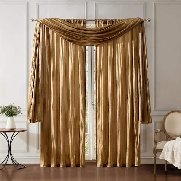 Gold Faux Silk Rod Pocket Light Filtering Curtain - 52 in. W x 84 in. L (Set of 2)