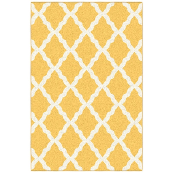 Ottomanson Glamour Collection Non-Slip Rubberback Moroccan Trellis Design 3x5 Indoor Area Rug, 3 ft. 3 in. x 5 ft., Yellow