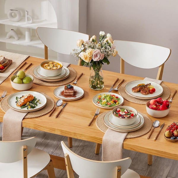 vancasso 12-Piece Beige Stoneware Dinnerware Set Service for 4 Bowls and Plates Set Tableware Dinner Set Speckled Crockery Set