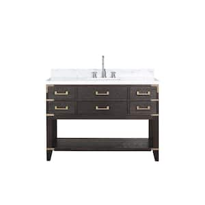 Irvington 48 in W x 22 in D Brown Oak Single Bath Vanity, Carrara Marble Top, and Faucet Set