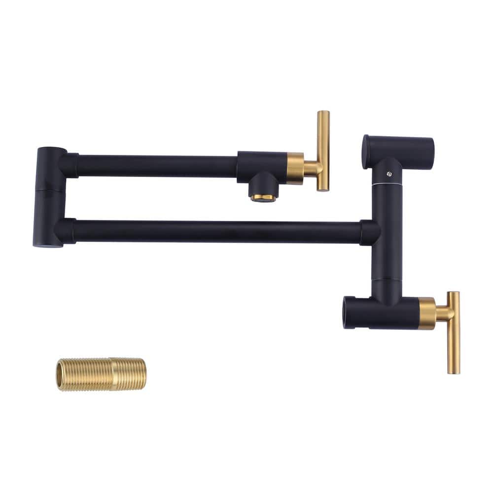 Black and Gold Brass Wall Mounted Pot Filler with Double Handle