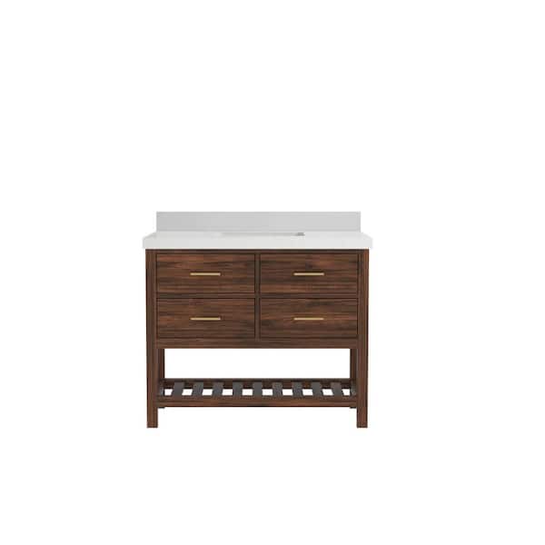 Willow Collections Parket Teak 42 in. W x 22 in. D x 36 in. H Single Sink Bath Vanity in Dark Walnut with Carrara Quartz Top