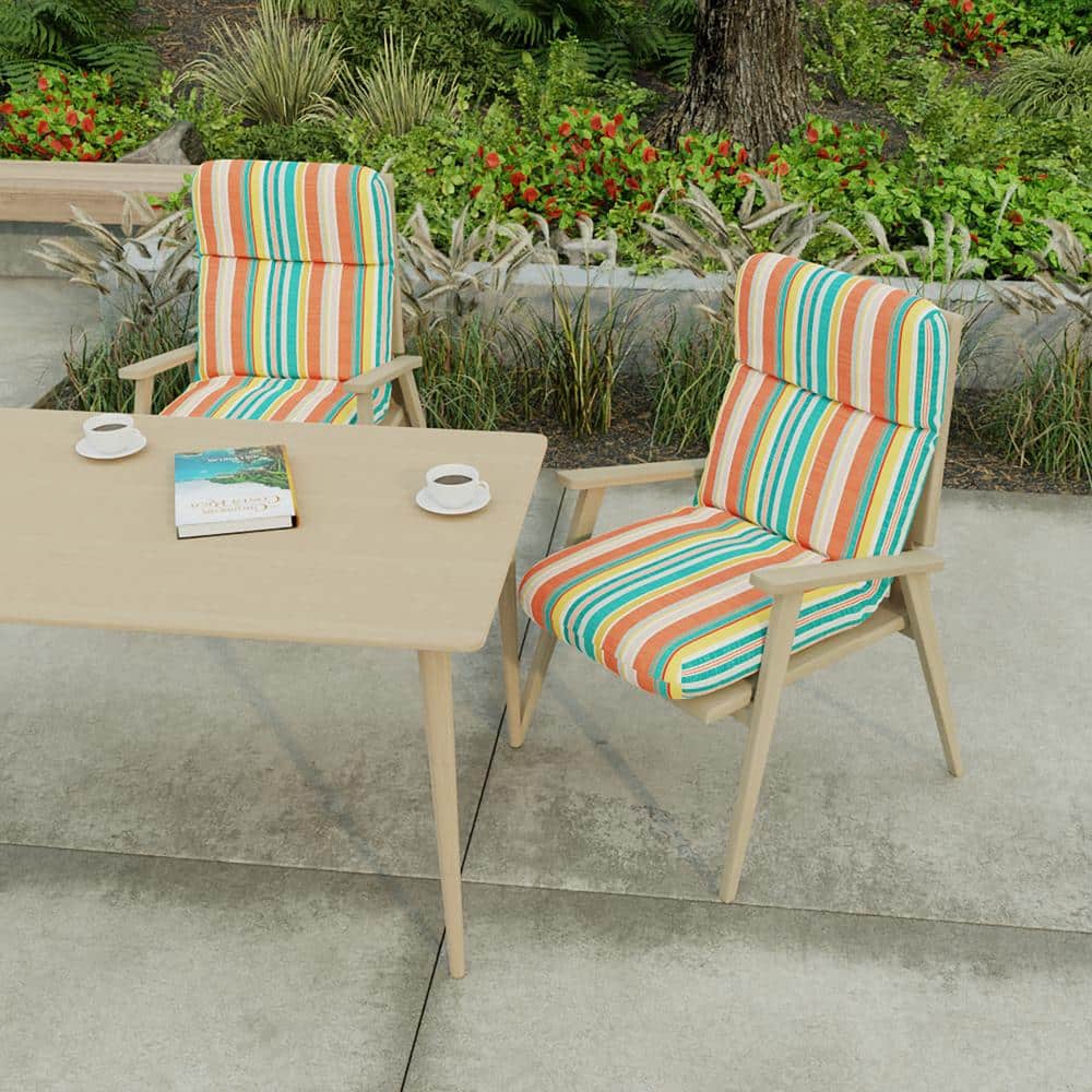 Kodi Cornhusk Multicolor Stripe Outdoor Chair Cushion with Ties