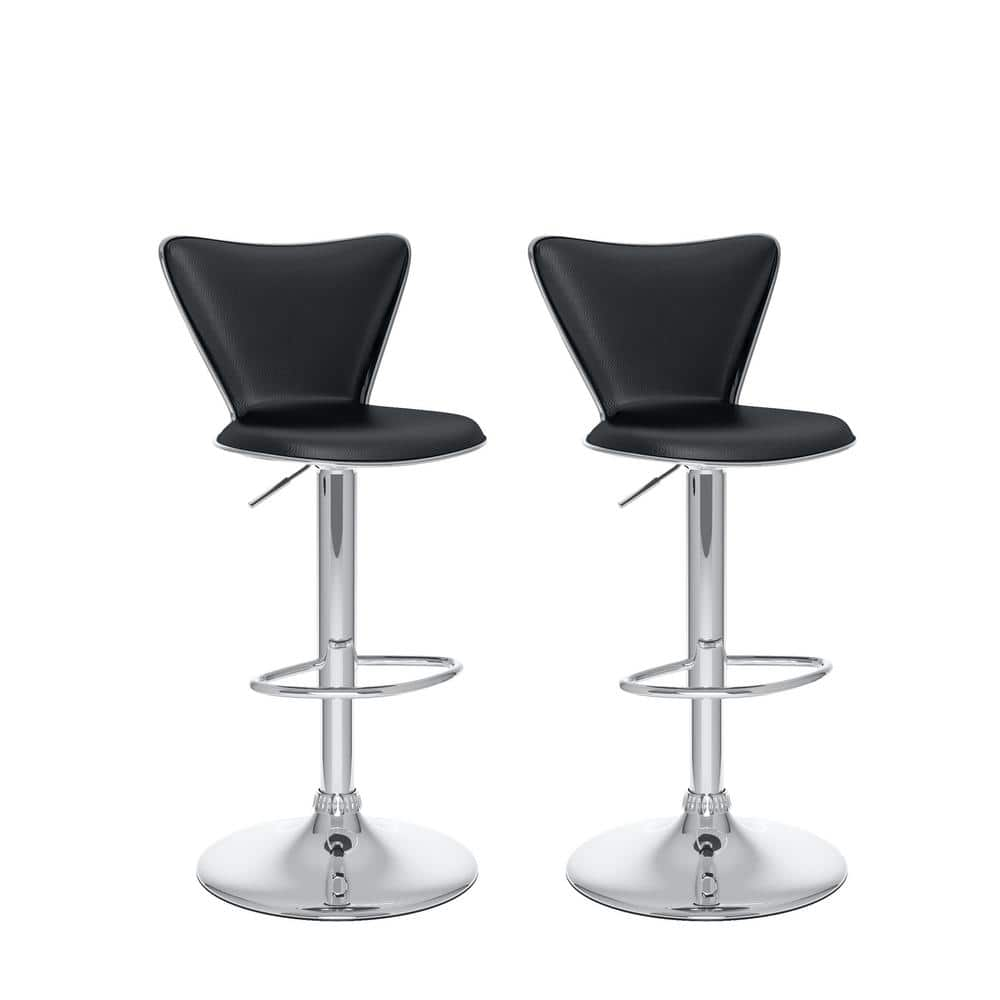 Adjustable Black Leatherette Tall Curved Back Bar Stool (Set of 2) -  CorLiving, DPU-702-B