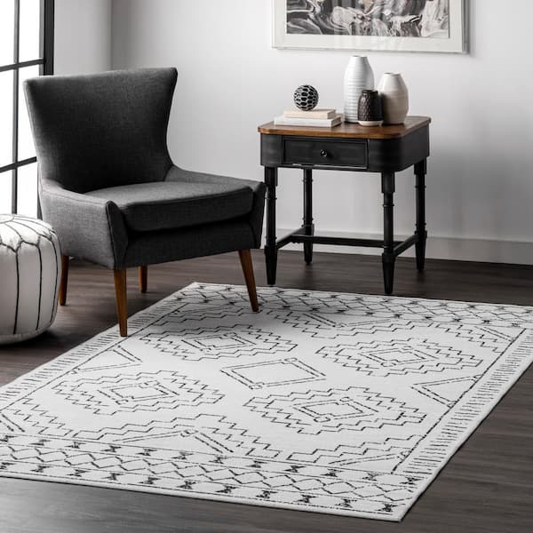Noa Ivory Doormat 3 ft. x 5 ft. Machine Washable Tribal Moroccan Indoor Area Rug