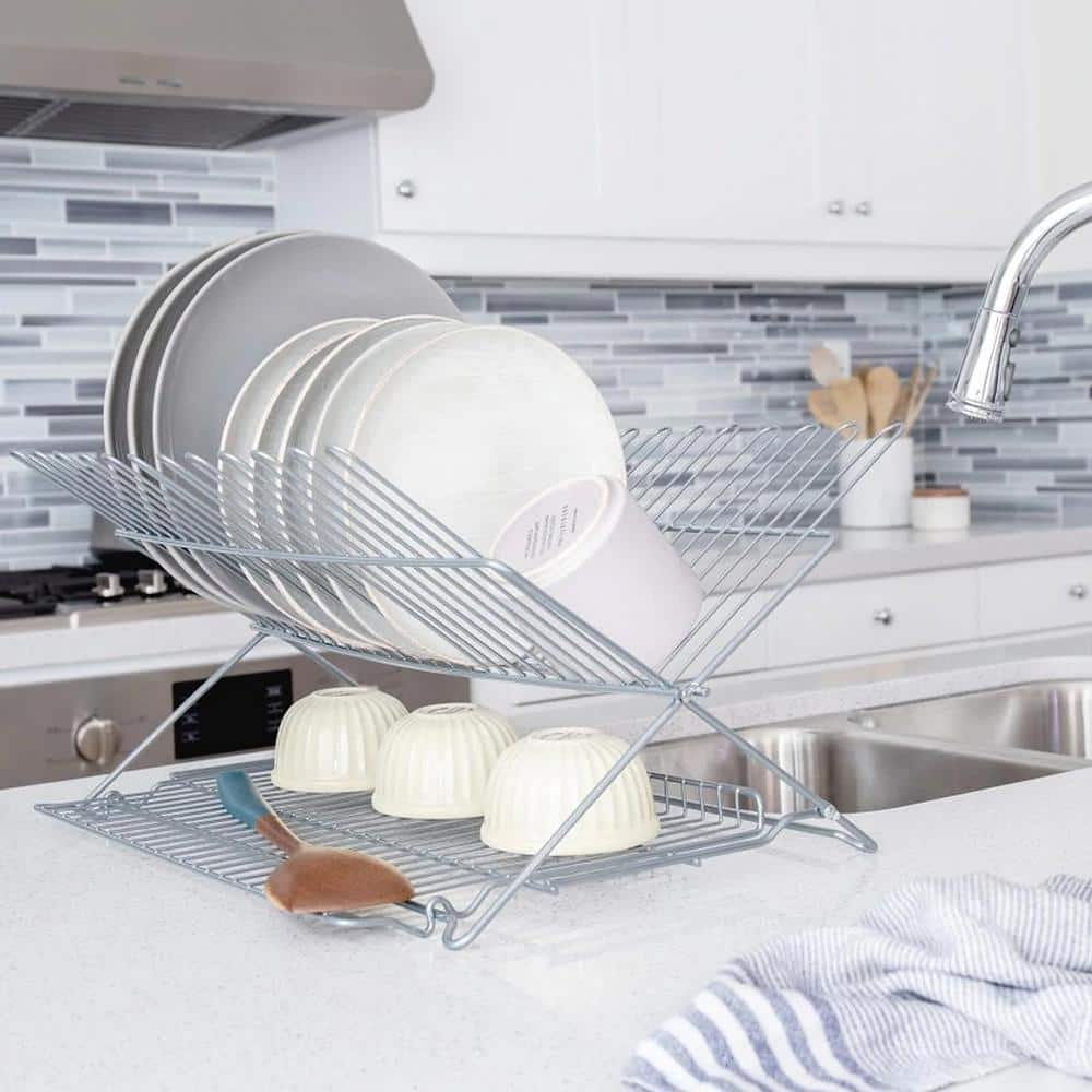 Extra-Large Silver Foldable Metal Dish Rack
