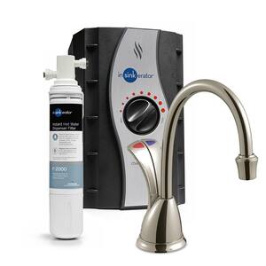 Involve Wave 2-Handle Faucet Instant Hot and Cold Water Dispenser Tank with Premium Filtration in Satin Nickel