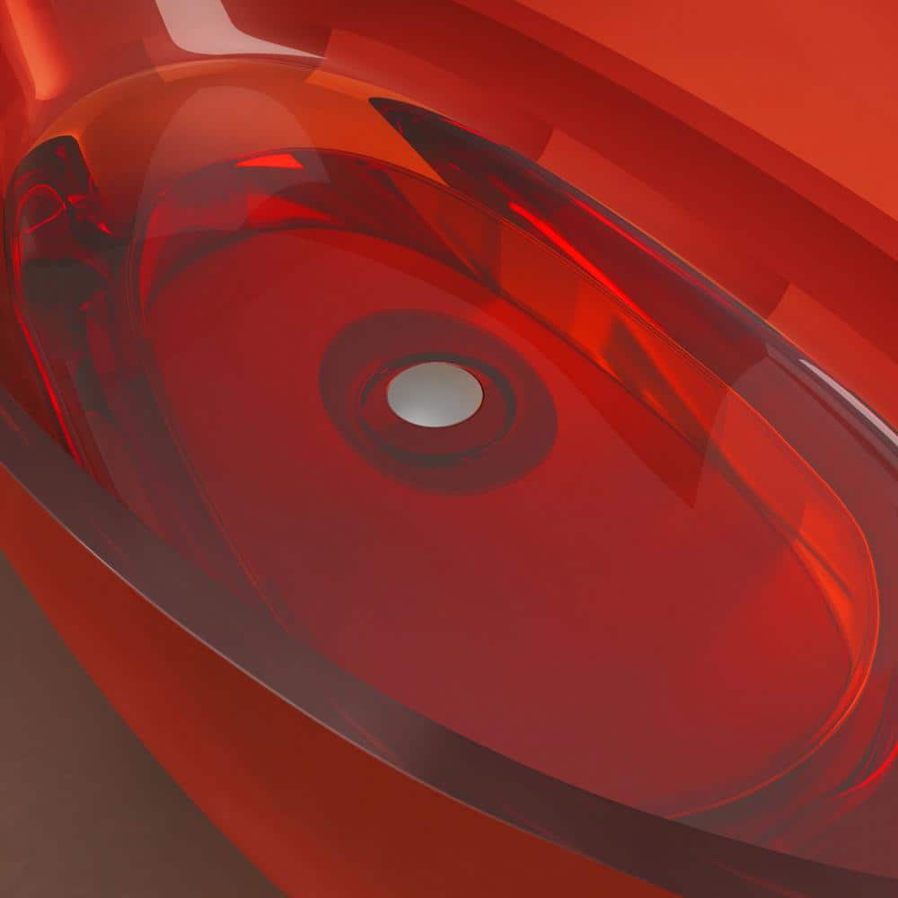 59" Pure Resin Red Freestanding Stone Resin Soaking Bathtub