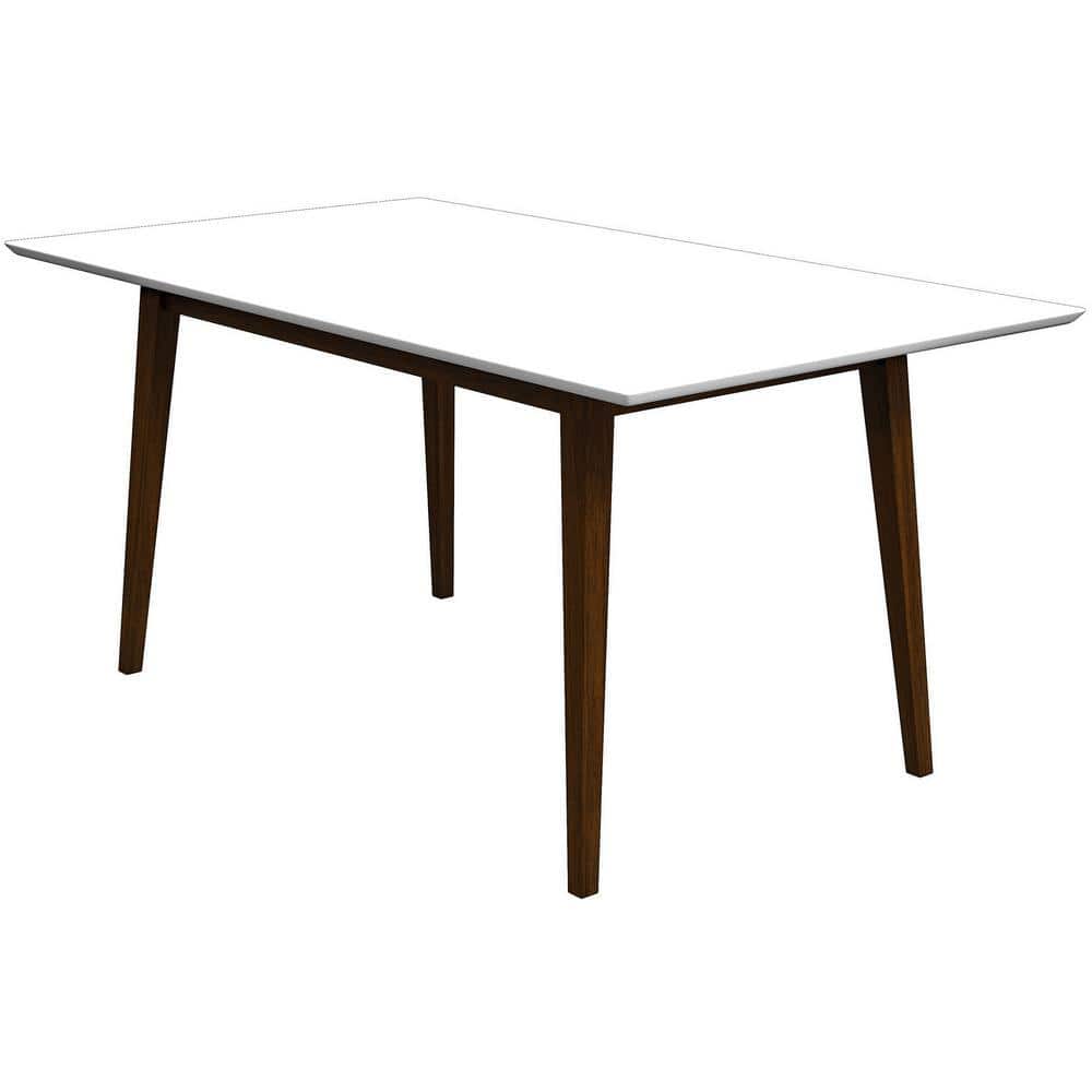 Imani 63 in. Mid Century Modern Style Solid Wood Walnut Brown Frame and White Top Rectangular Dining Table (Seats 6)
