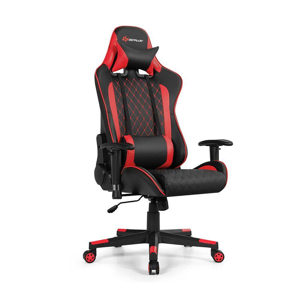 Red Faux Leather Ergonomic Reclining Swivel Gaming and Office Chair with Lu