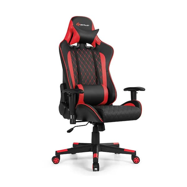 Red Faux Leather Ergonomic Reclining Swivel Gaming and Office Chair with Lumbar Support and Headrest