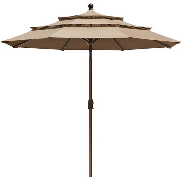 eliteShade 9 ft. 3-Tiers Market Umbrella Patio Umbrella with Ventilation and 5-Years Non-Fading in Beige