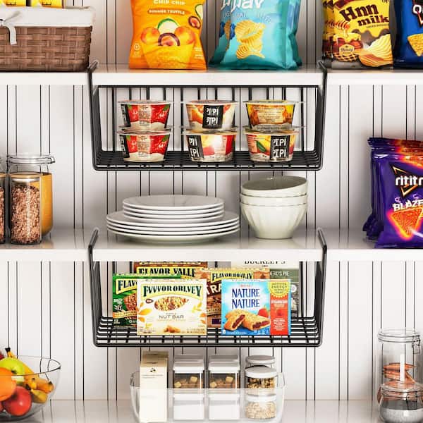 6-Piece Black Under Shelf Storage Basket, Hanging Wire Rack Storage Baskets for Kitchen Pantry Organizer