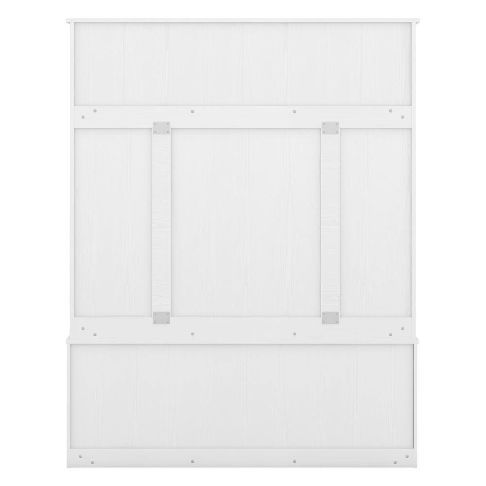White MDF Hall Tree with Storage Bench and Metal Hooks