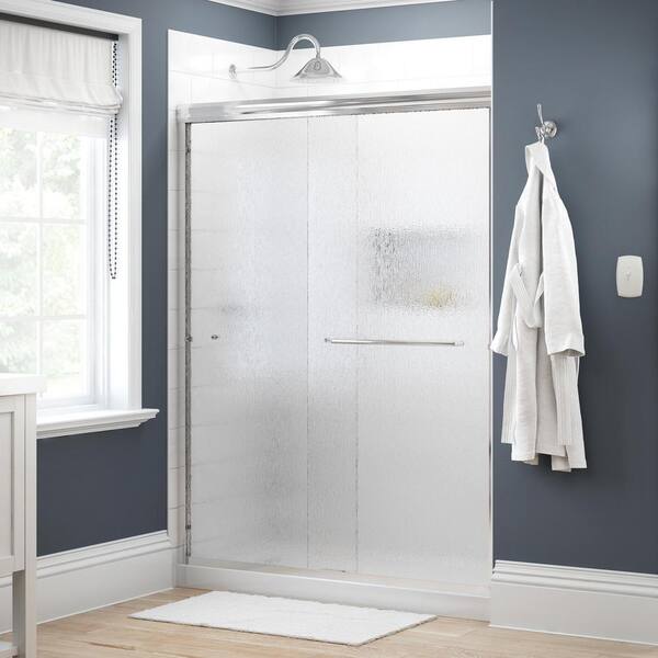 Delta Simplicity 60 In X 70 In Semi Frameless Traditional Sliding Shower Door In Chrome With Rain Glass The Home Depot