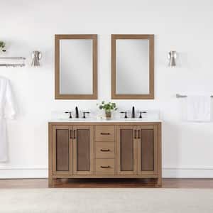 Ivy 24 in. W x 36 in. H Rectangular Wood Framed Wall Bathroom Vanity Mirror in Brown Pine