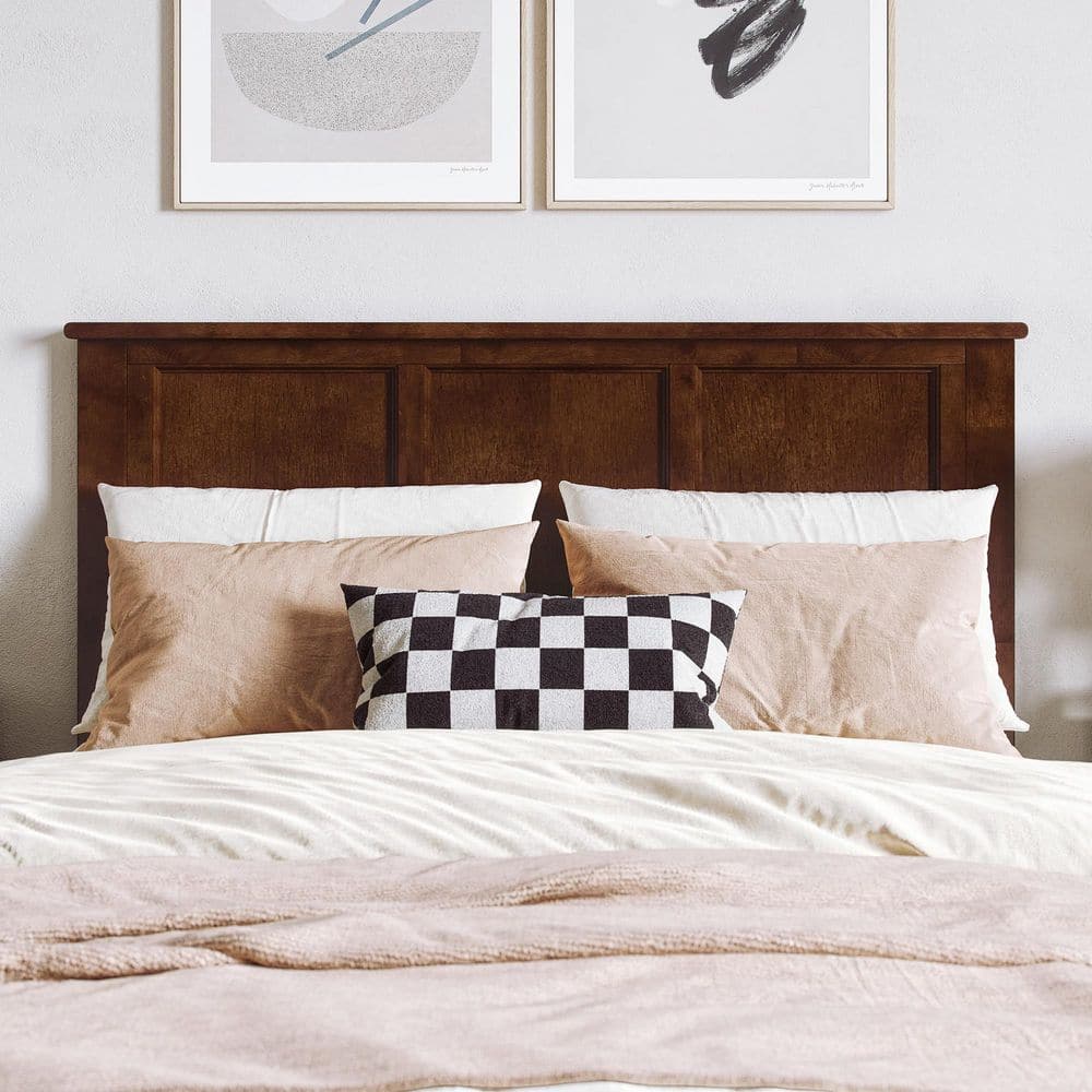Charlotte Full Walnut Solid Wood Platform Bed with Headboard