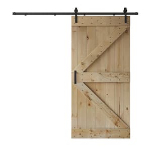 K Series 42 in. x 84 in. Unfinished DIY Knotty Pine Wood Sliding Barn Door with Hardware Kit
