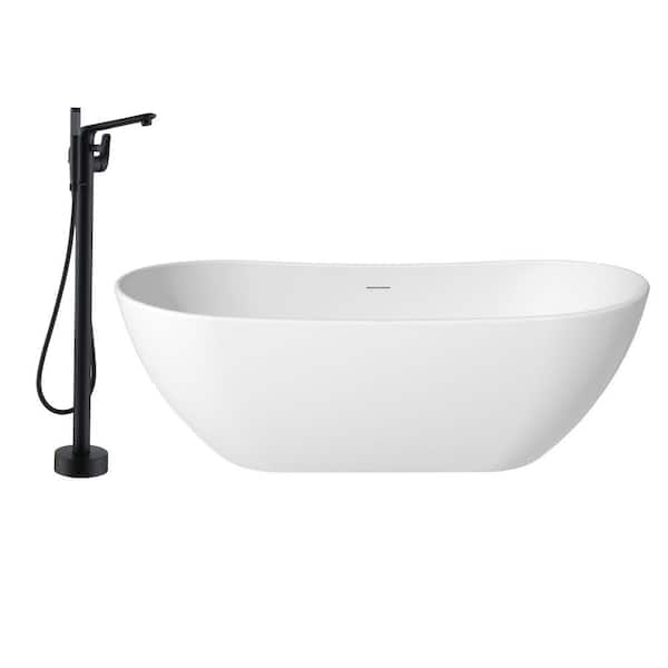 CASAINC 71.46 in. x 32.28 in. Soaking Flatbottom Non-Whirlpool Bathtub with Center Drain and Shower Faucet in Matte White