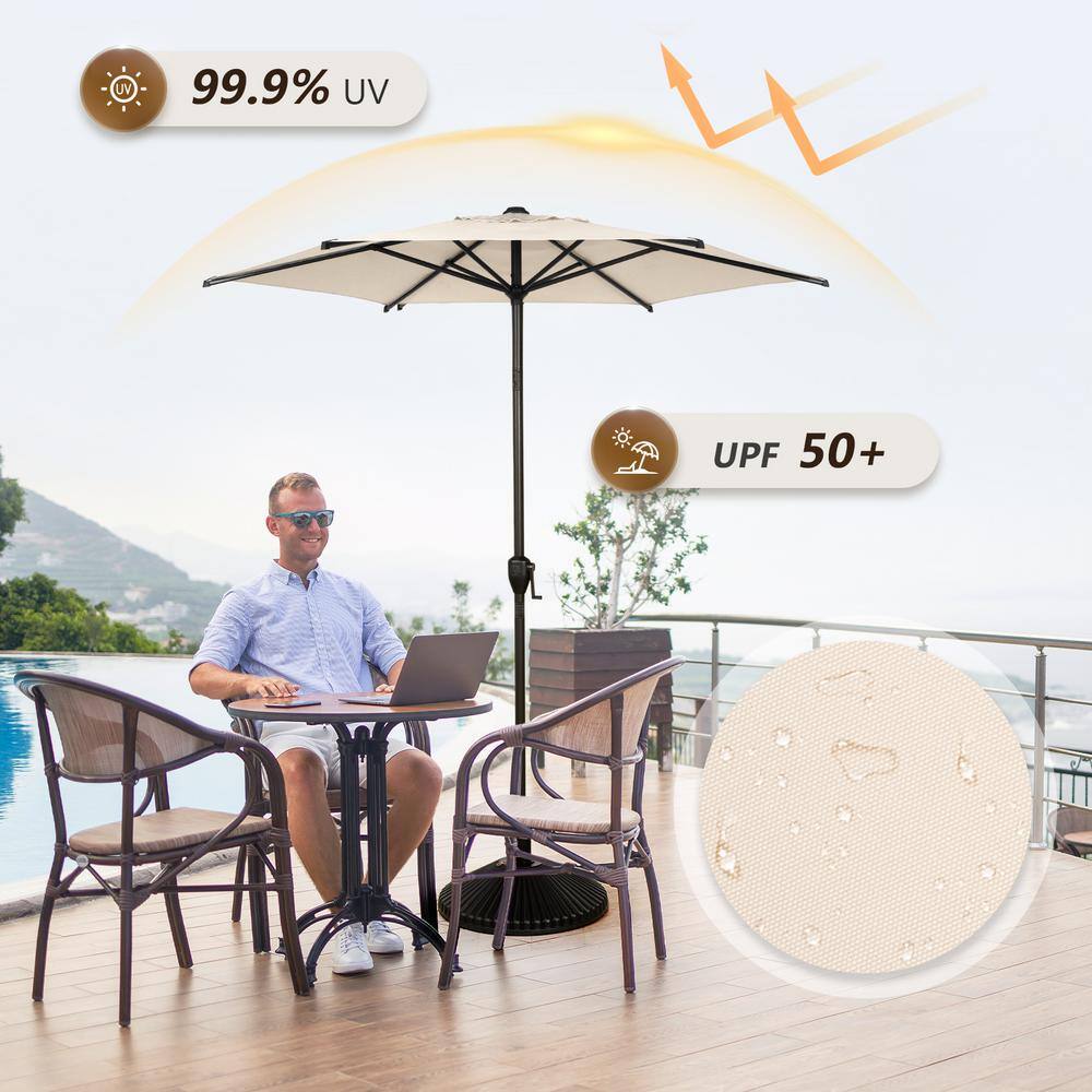 Lyon 7.5 ft Beige Steel Market Patio Umbrella