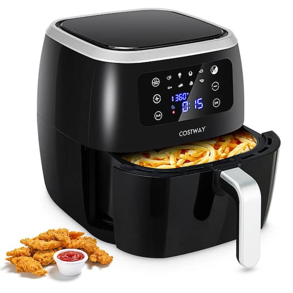 Costway 5.3 QT Electric Hot Air Fryer 1700W Stainless steel Non-Stick Fry  Basket - Black/Silver