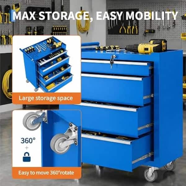 Cfosore 4-Drawer Rolling Tool Chest, Lockable Tool Box Organizer