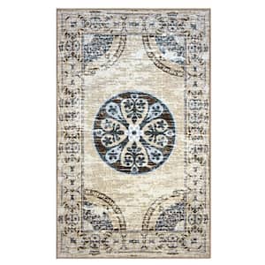 Shiloh Grey/Cream 4 ft. x 6 ft. Non-Slip Traditional Floral Area Rug