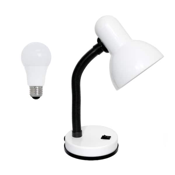 Creekwood home Essentix 14.25 in. Fundamental Metal Desk Task Lamp with Flexible Gooseneck, LED Bulb Included, White