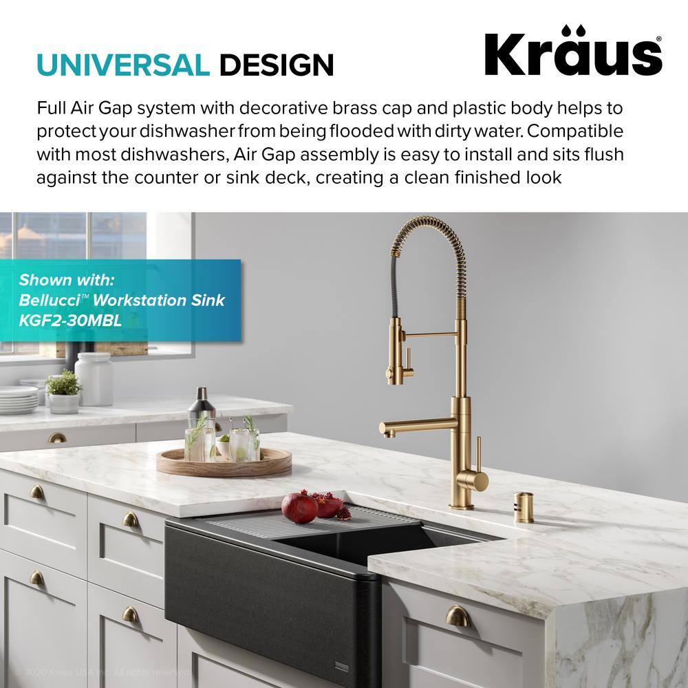 Brushed Brass Dishwasher Air Gap Kit with Solid Brass Cap