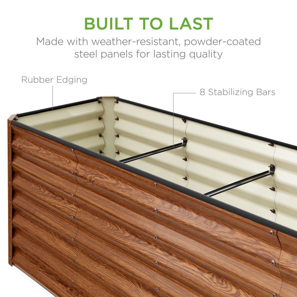 Wood Grain 8x2x2ft Outdoor Metal Raised Garden Bed Planter Box