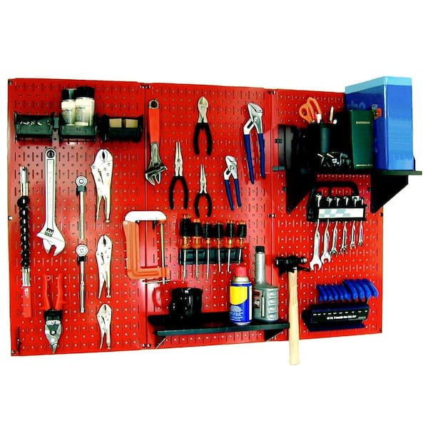 Wall Control 32 in. x 48 in. Metal Pegboard Standard Tool Storage Kit with  Red Pegboard and Black Peg Accessories 30WRK400RB The Home Depot