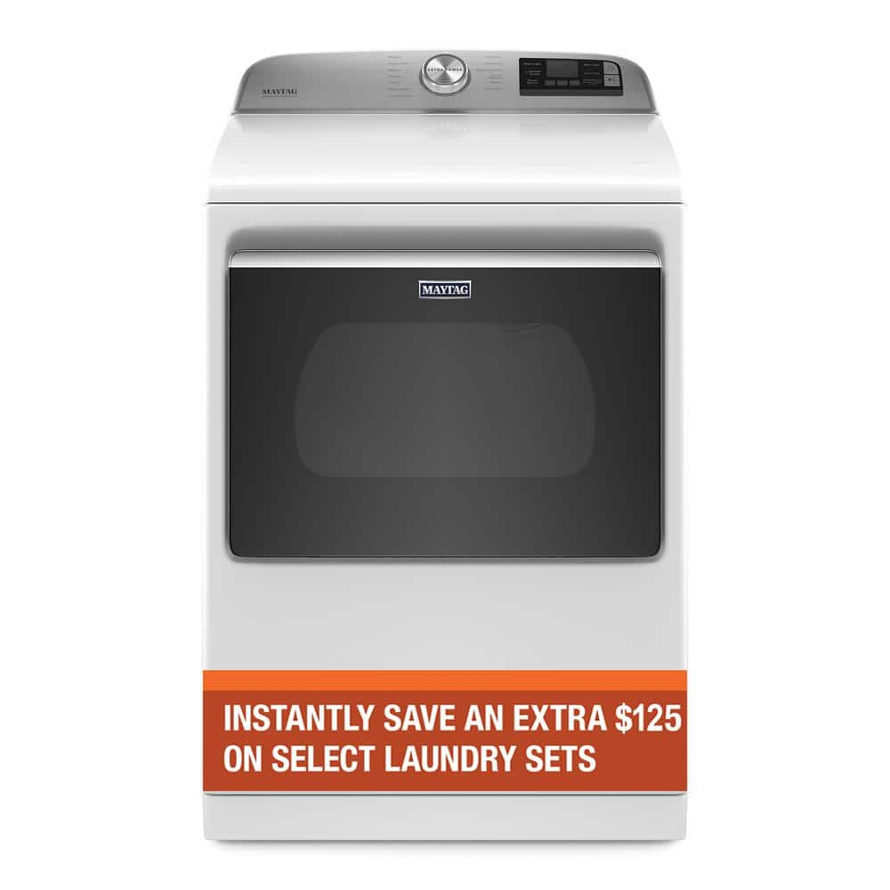 Maytag 7.4 CU. Ft. 240-Volt Smart Capable White Electric Vented Dryer with Hamper Door and Steam, ENERGY STAR