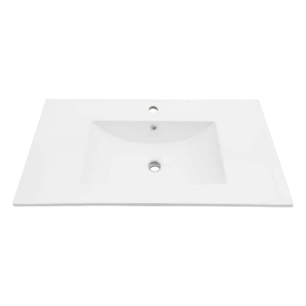 Boosicavelly 36 in. Rectangular Bathroom Sink in White Ceramic with 1 Faucet Hole and Overflow