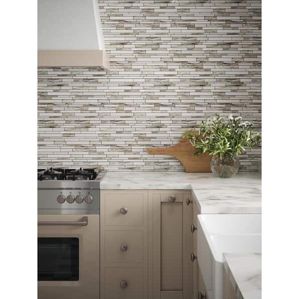 Jeffrey Court Coastal Skies Grey 14 in. x 11.75 in. x 8 mm Interlocking Glossy Glass Mosaic Tile
