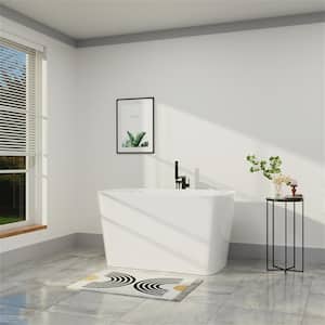 47 in. Acrylic Freestanding Flatbottom Japanese Soaking Bathtub with Pedestal Not Whirlpool SPA Tub in Glossy White