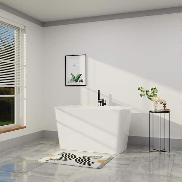 47 in. Acrylic Freestanding Flatbottom Japanese Soaking Bathtub Not-Whirlpool SPA Tub with Pedestal in Glossy White