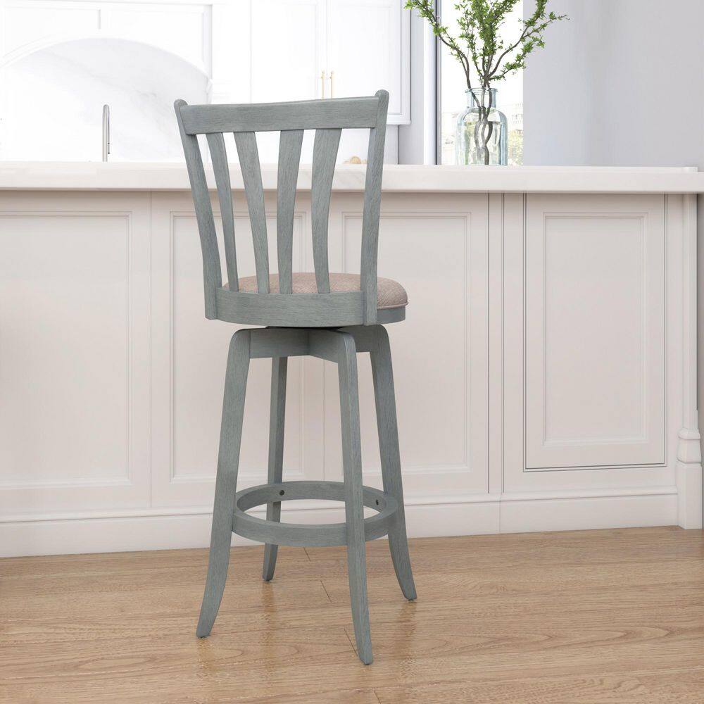 Savana 30" Blue Wirebrush Cream Swivel Wood Barstool