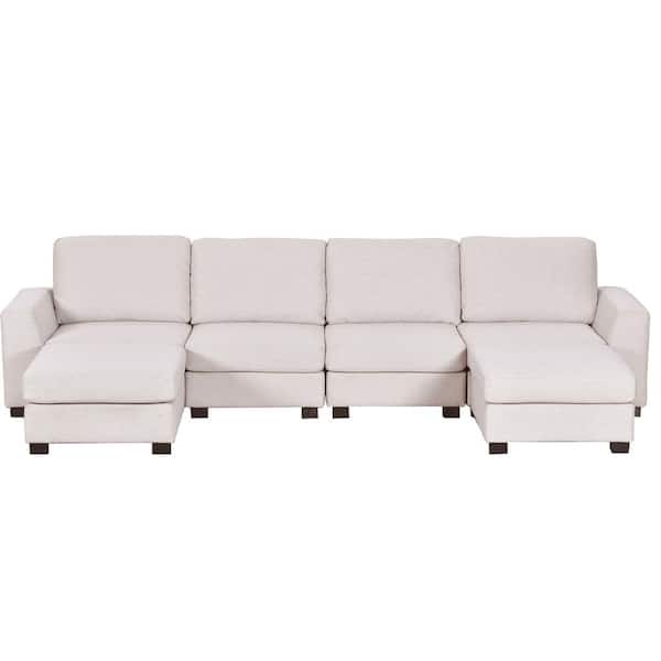 Harper & Bright Designs 88.5 in. W Square Arm 3-Seats Linen Sofa with  Removable Back, Seat Cushions and 4-Comfortable Pillows in Cream Beige  WYT112AAA - The Home Depot