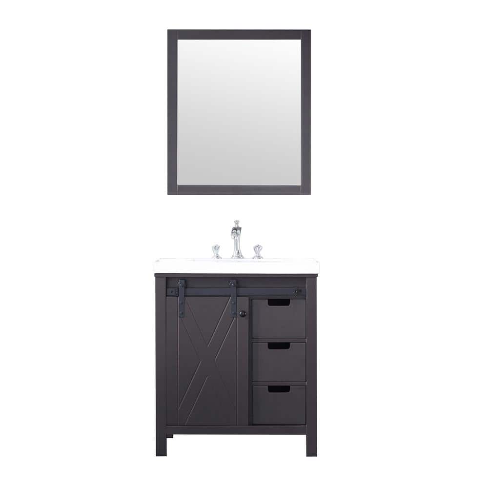 Marsyas 30 in W x 22 in D Brown Bath Vanity, White Quartz Countertop, Fauce
