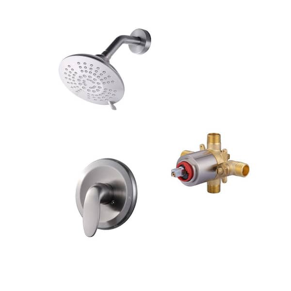 WOWOW Single Handle 5-Spray Patterns Shower Faucet 1.8 GPM with High Pressure in Brushed Nickel (Valve Included)